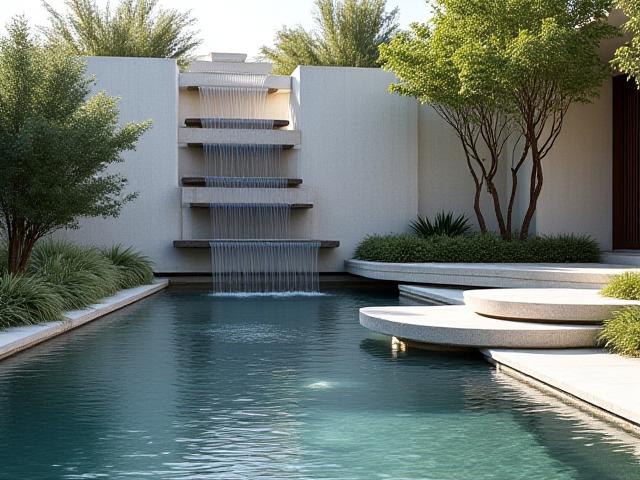 आधुनिक बगीचे में शांत झरना